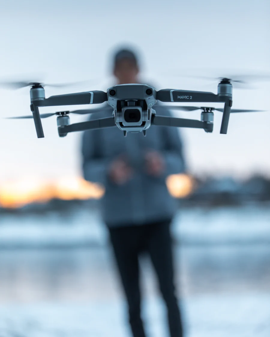 Drone flying above a production crew