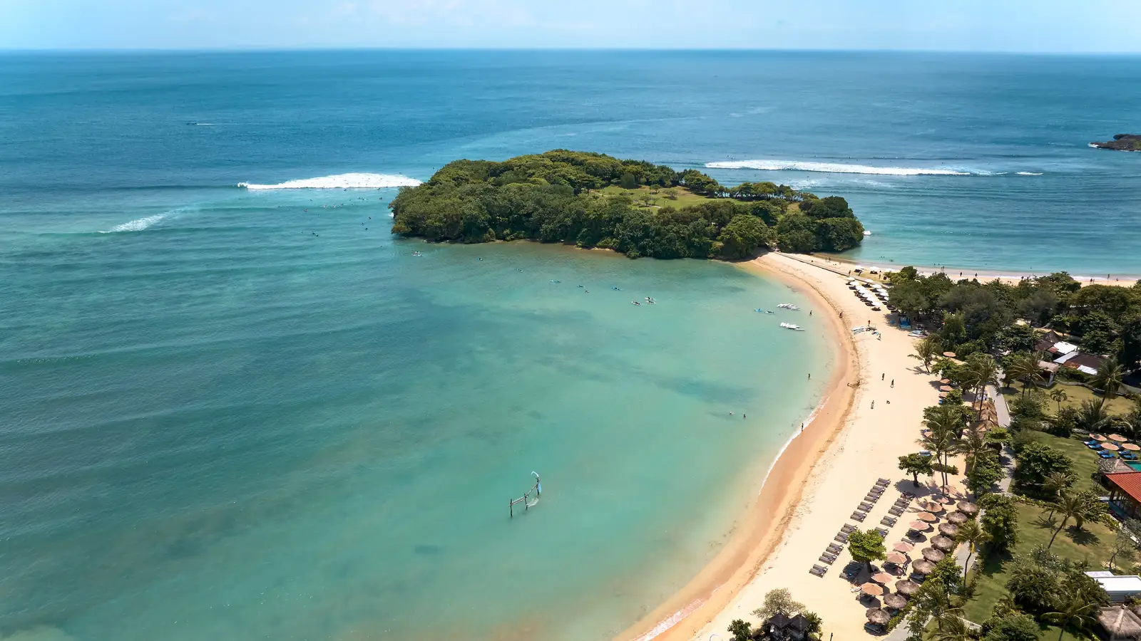 Aerial view of a Nusa Dua beachfront resort in Bali where guest drone use is restricted